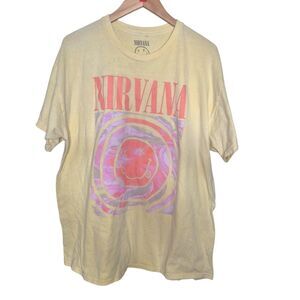 Nirvana Yellow Graphic Band Tee Plus Size 1X Unisex Casual Summer